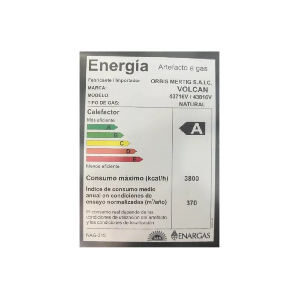 Calefactor a Gas Natural 3800 Kcal/h - Volcan 43716V - Imagen 3